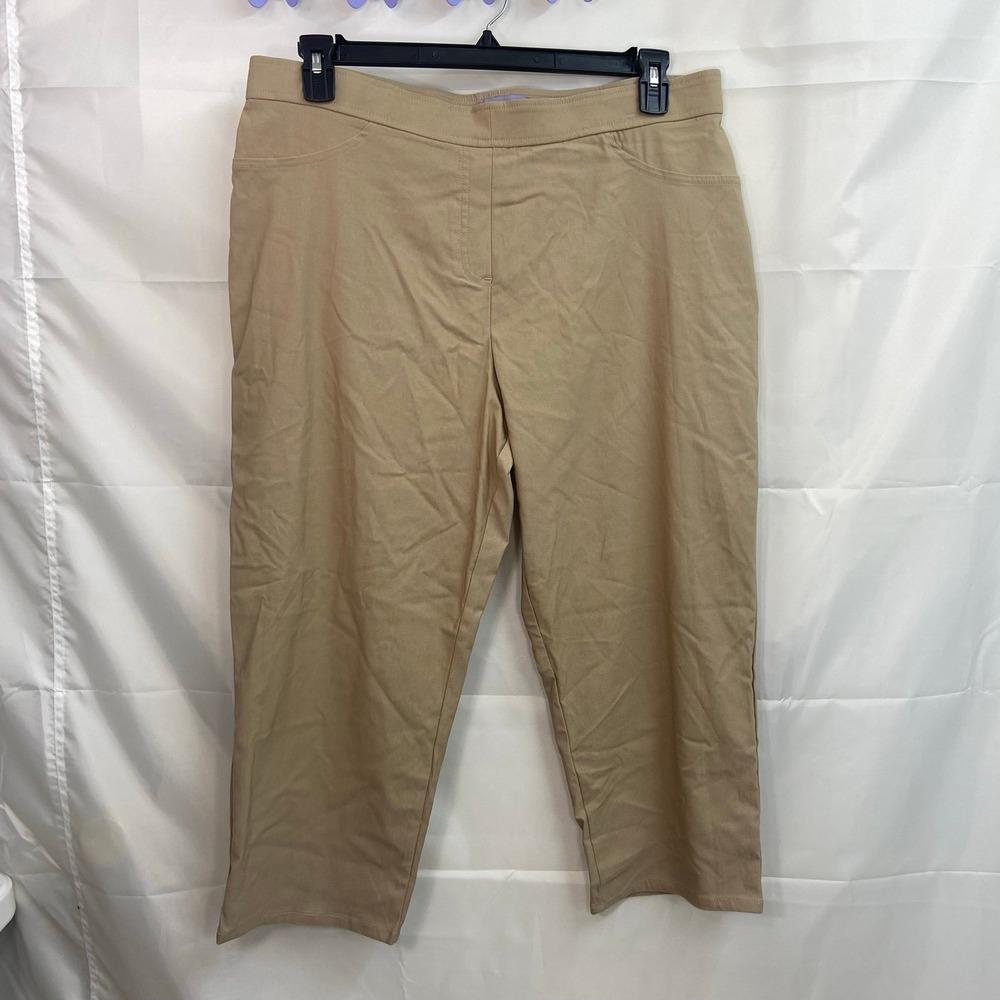 Laura Scott women's tan stretch pull on casual cropped capri pants‎ trousers XL